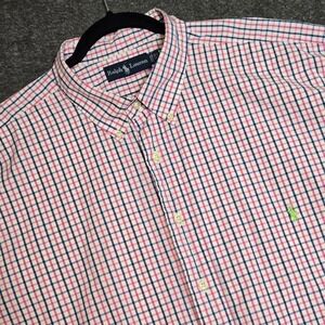 Ralph Lauren Shirt Mens 2XLT 2XL Tall Pink Blue Check Classic Fit Short Sleeve